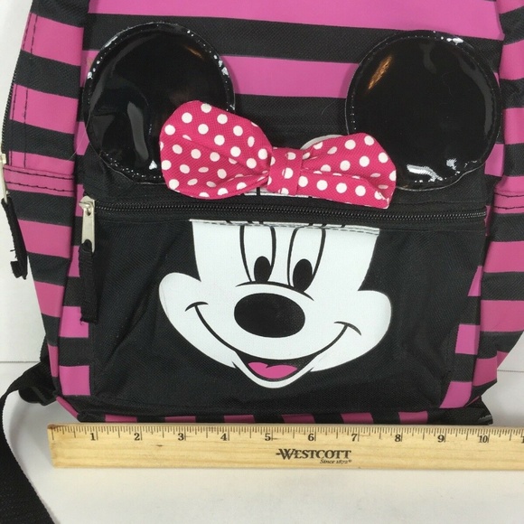 Disney Minnie Mouse Pink/Black Striped Backpack - Picture 6 of 8